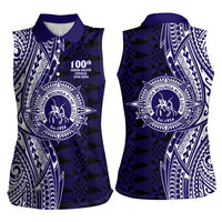 Tonga Queen Salote College 100th Years Women Sleeveless Polo Shirt Blue Tonga Kupesi Uniquely Pacific Art LT9 - Polynesian Pride