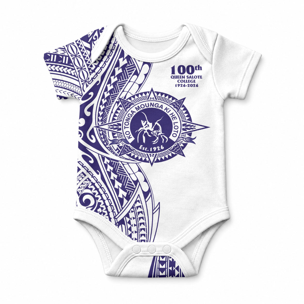 Tonga Queen Salote College 100th Years Baby Onesie White Tonga Kupesi Uniquely Pacific Art