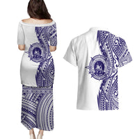 Tonga Queen Salote College 100th Years Couples Matching Puletasi and Hawaiian Shirt White Tonga Kupesi Uniquely Pacific Art LT9 - Polynesian Pride