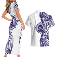 Tonga Queen Salote College 100th Years Couples Matching Short Sleeve Bodycon Dress and Hawaiian Shirt White Tonga Kupesi Uniquely Pacific Art LT9 - Polynesian Pride