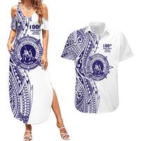 Tonga Queen Salote College 100th Years Couples Matching Summer Maxi Dress and Hawaiian Shirt White Tonga Kupesi Uniquely Pacific Art LT9 White - Polynesian Pride
