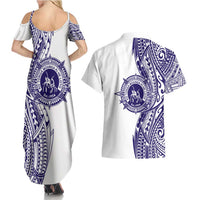 Tonga Queen Salote College 100th Years Couples Matching Summer Maxi Dress and Hawaiian Shirt White Tonga Kupesi Uniquely Pacific Art LT9 - Polynesian Pride