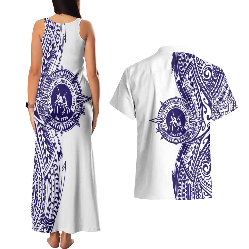 Tonga Queen Salote College 100th Years Couples Matching Tank Maxi Dress and Hawaiian Shirt White Tonga Kupesi Uniquely Pacific Art LT9 - Polynesian Pride