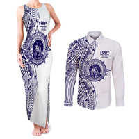 Tonga Queen Salote College 100th Years Couples Matching Tank Maxi Dress and Long Sleeve Button Shirt White Tonga Kupesi Uniquely Pacific Art LT9 White - Polynesian Pride