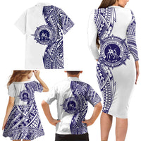 Tonga Queen Salote College 100th Years Family Matching Long Sleeve Bodycon Dress and Hawaiian Shirt White Tonga Kupesi Uniquely Pacific Art LT9 - Polynesian Pride