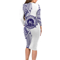 Tonga Queen Salote College 100th Years Family Matching Long Sleeve Bodycon Dress and Hawaiian Shirt White Tonga Kupesi Uniquely Pacific Art LT9 - Polynesian Pride