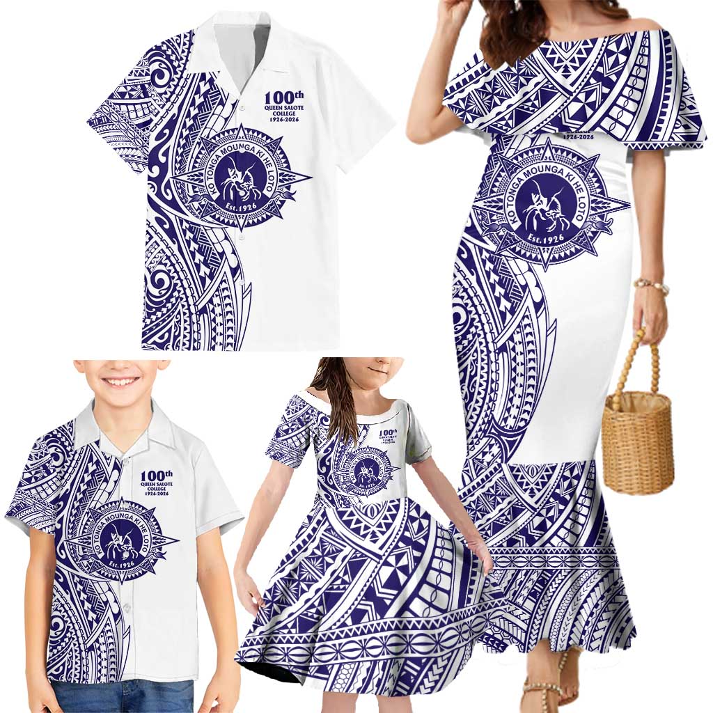 Tonga Queen Salote College 100th Years Family Matching Mermaid Dress and Hawaiian Shirt White Tonga Kupesi Uniquely Pacific Art LT9 - Polynesian Pride