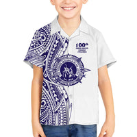 Tonga Queen Salote College 100th Years Family Matching Off The Shoulder Long Sleeve Dress and Hawaiian Shirt White Tonga Kupesi Uniquely Pacific Art LT9 Son's Shirt White - Polynesian Pride