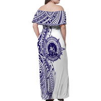 Tonga Queen Salote College 100th Years Family Matching Off Shoulder Maxi Dress and Hawaiian Shirt White Tonga Kupesi Uniquely Pacific Art LT9 - Polynesian Pride