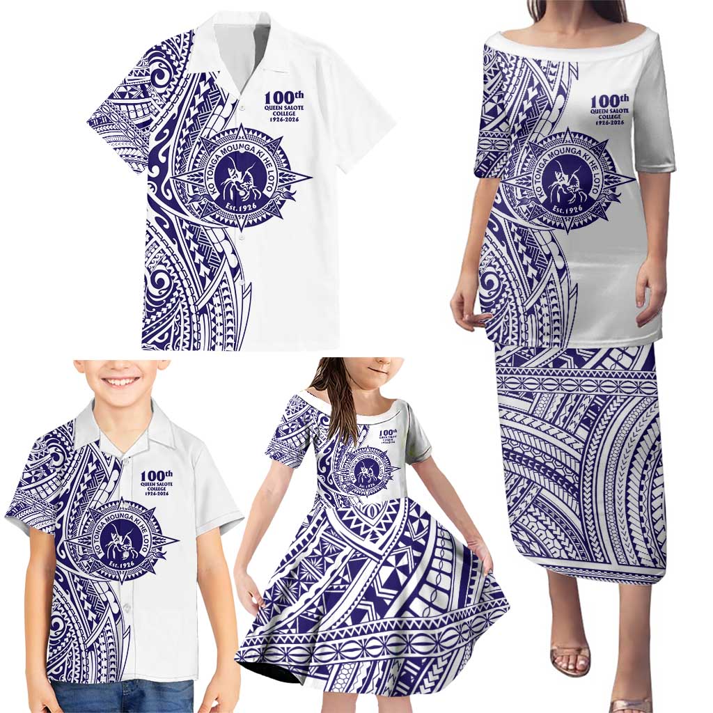 Tonga Queen Salote College 100th Years Family Matching Puletasi and Hawaiian Shirt White Tonga Kupesi Uniquely Pacific Art LT9 - Polynesian Pride