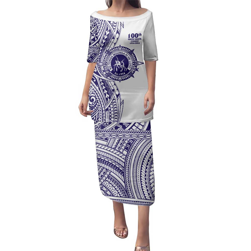 Tonga Queen Salote College 100th Years Family Matching Puletasi and Hawaiian Shirt White Tonga Kupesi Uniquely Pacific Art LT9 Mom's Dress White - Polynesian Pride