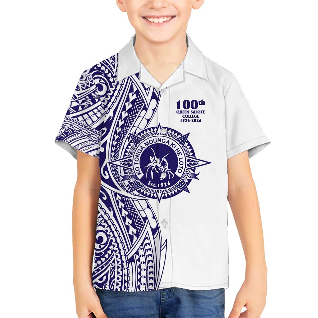 Tonga Queen Salote College 100th Years Family Matching Puletasi and Hawaiian Shirt White Tonga Kupesi Uniquely Pacific Art LT9 Son's Shirt White - Polynesian Pride