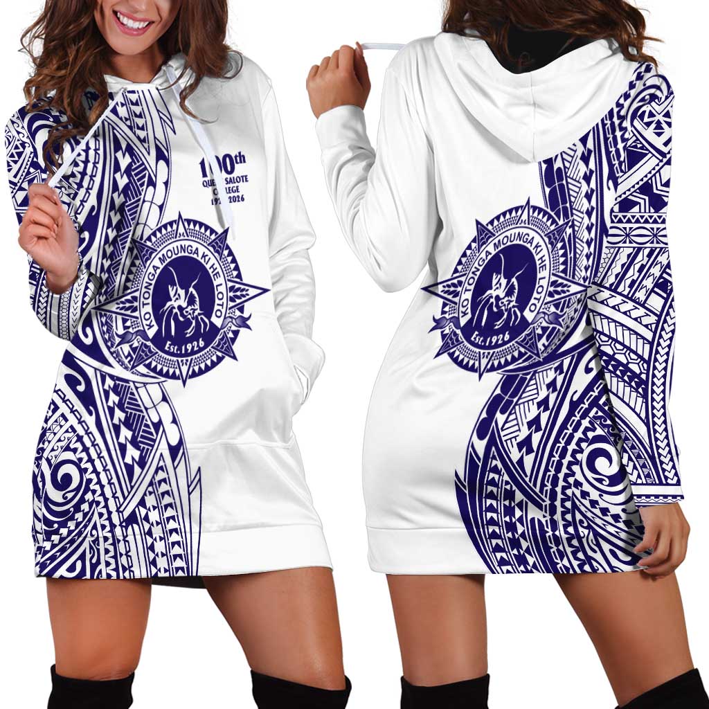 Tonga Queen Salote College 100th Years Hoodie Dress White Tonga Kupesi Uniquely Pacific Art LT9 - Polynesian Pride