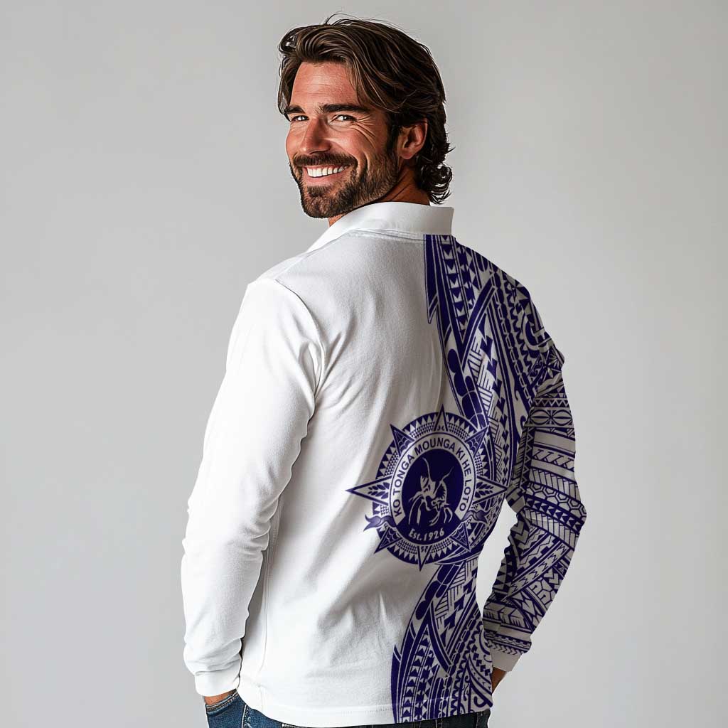 Tonga Queen Salote College 100th Years Long Sleeve Polo Shirt White Tonga Kupesi Uniquely Pacific Art - Polynesian Pride
