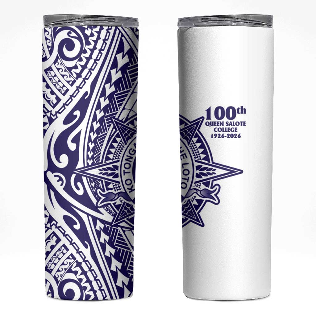Tonga Queen Salote College 100th Years Skinny Tumbler White Tonga Kupesi Uniquely Pacific Art LT9 White - Polynesian Pride