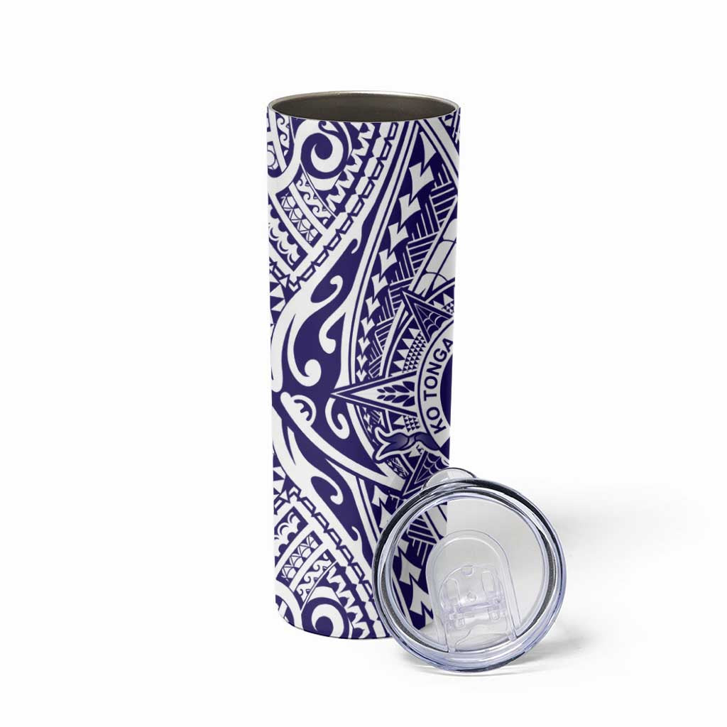 Tonga Queen Salote College 100th Years Skinny Tumbler White Tonga Kupesi Uniquely Pacific Art LT9 - Polynesian Pride