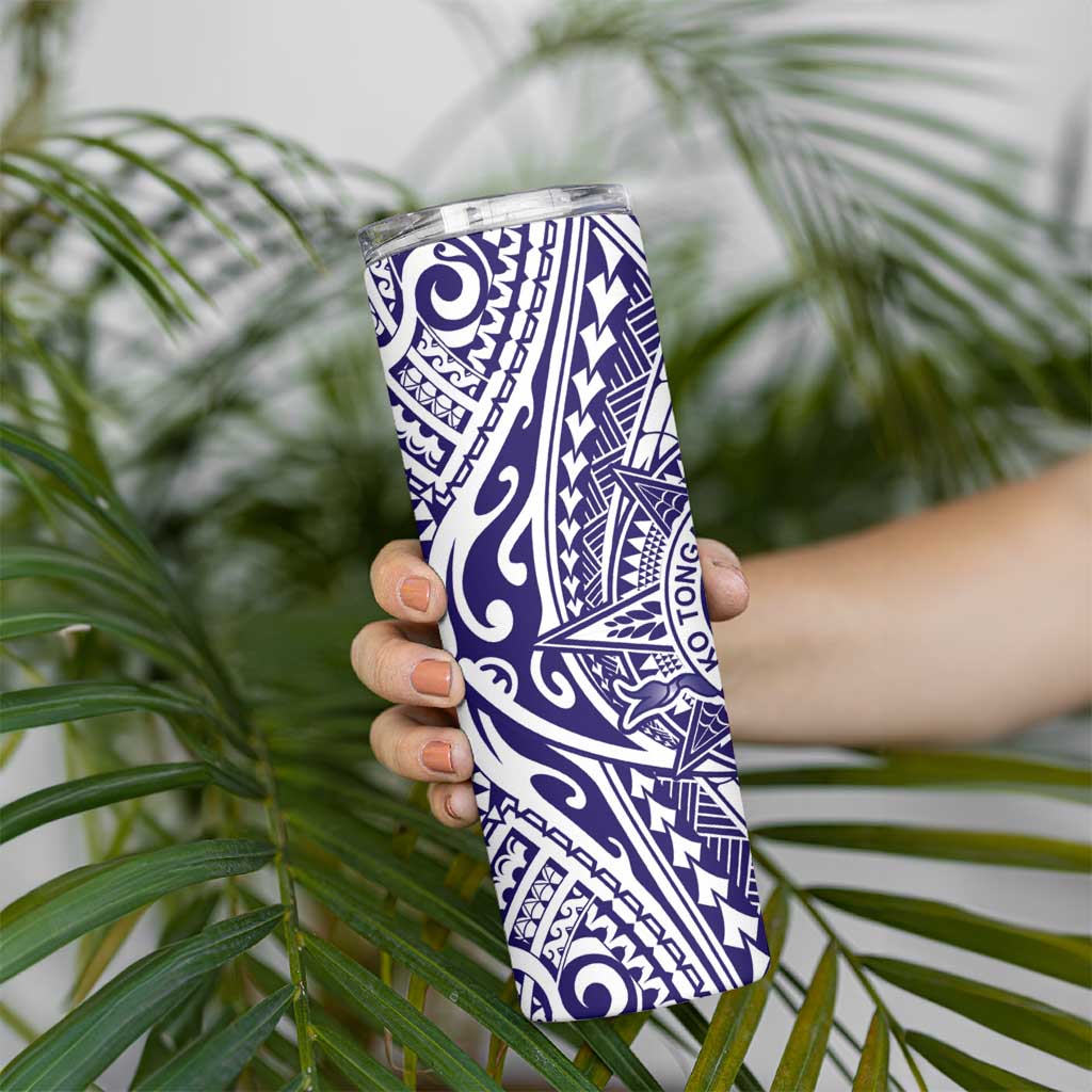 Tonga Queen Salote College 100th Years Skinny Tumbler White Tonga Kupesi Uniquely Pacific Art LT9 - Polynesian Pride