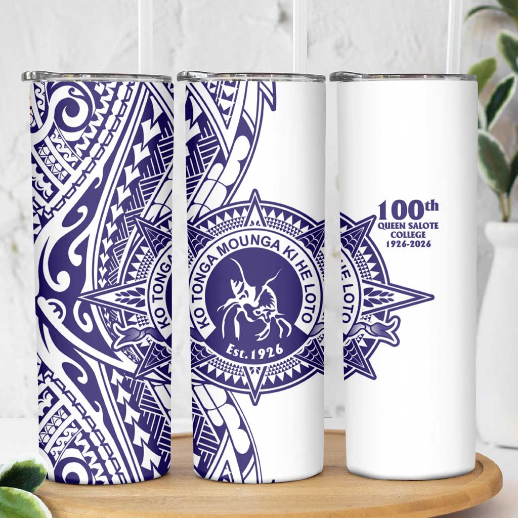 Tonga Queen Salote College 100th Years Skinny Tumbler White Tonga Kupesi Uniquely Pacific Art LT9 - Polynesian Pride
