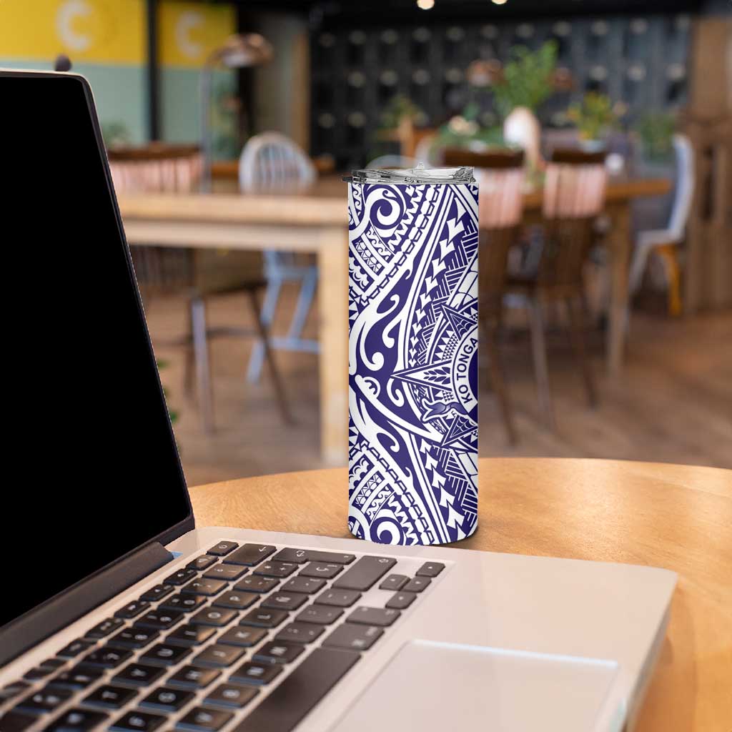 Tonga Queen Salote College 100th Years Skinny Tumbler White Tonga Kupesi Uniquely Pacific Art LT9 - Polynesian Pride