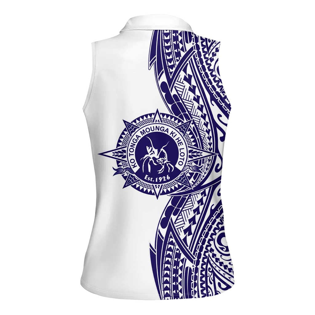 Tonga Queen Salote College 100th Years Women Sleeveless Polo Shirt White Tonga Kupesi Uniquely Pacific Art LT9 - Polynesian Pride