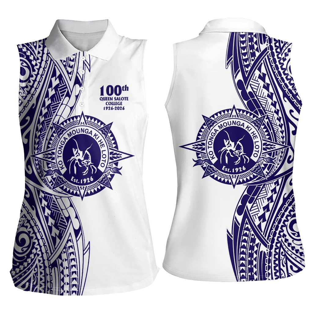 Tonga Queen Salote College 100th Years Women Sleeveless Polo Shirt White Tonga Kupesi Uniquely Pacific Art LT9 - Polynesian Pride