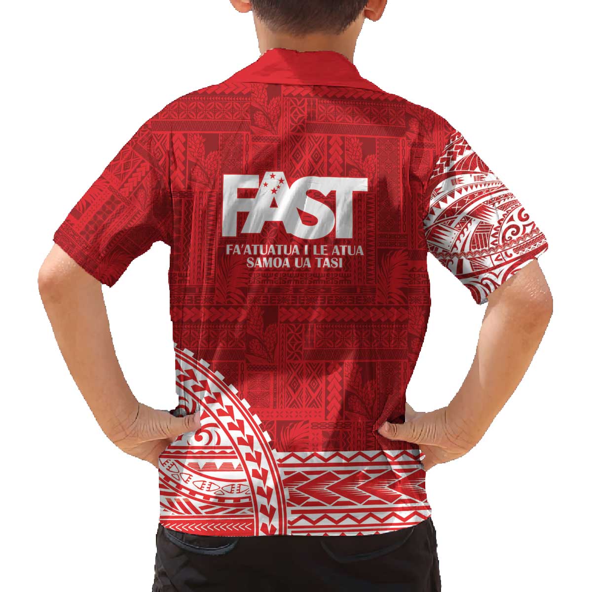Samoa FAST Family Matching Off The Shoulder Long Sleeve Dress and Hawaiian Shirt Samoan Motif Patterns LT9 - Polynesian Pride