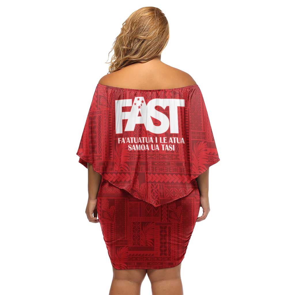 Samoa FAST Family Matching Off Shoulder Short Dress and Hawaiian Shirt Samoan Motif Patterns - Polynesian Pride
