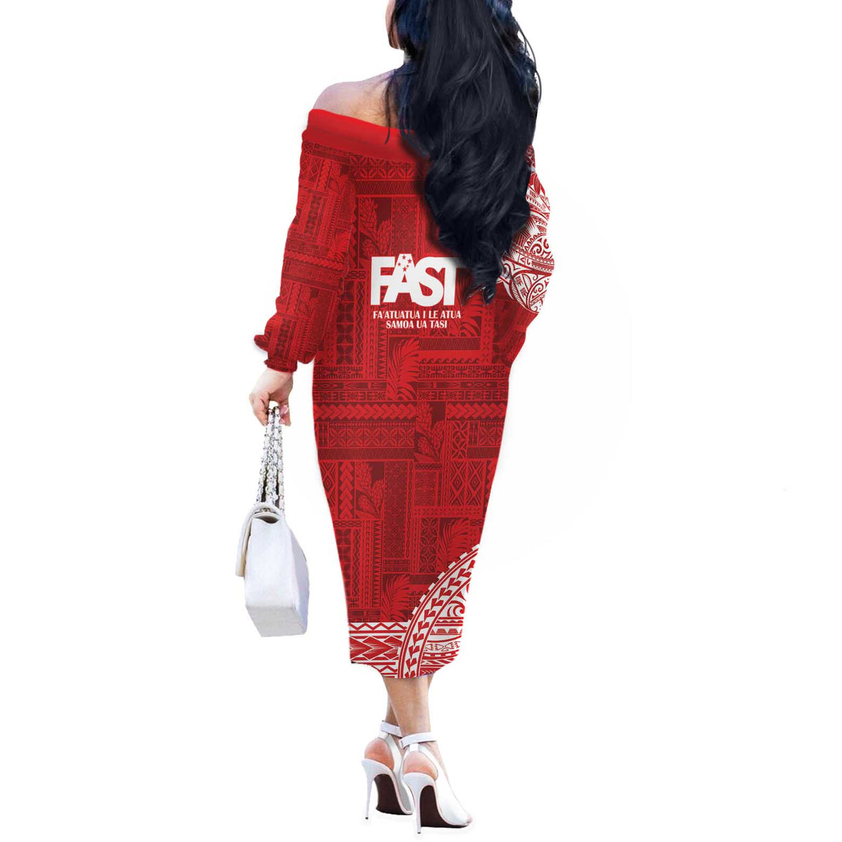 Samoa FAST Off The Shoulder Long Sleeve Dress Samoan Motif Patterns - Polynesian Pride