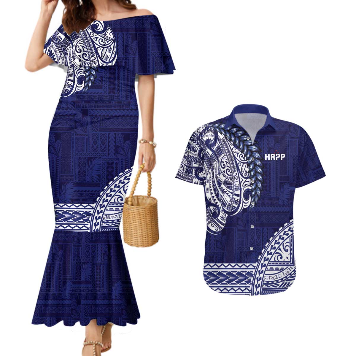Samoa HRPP Couples Matching Mermaid Dress and Hawaiian Shirt Samoan Motif Patterns - Polynesian Pride
