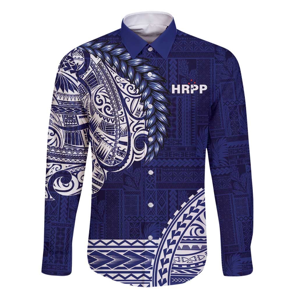 Samoa HRPP Family Matching Long Sleeve Bodycon Dress and Hawaiian Shirt Samoan Motif Patterns LT9 Dad's Shirt - Long Sleeve Blue - Polynesian Pride