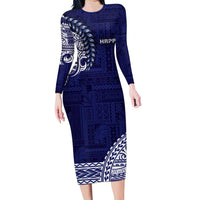 Samoa HRPP Family Matching Long Sleeve Bodycon Dress and Hawaiian Shirt Samoan Motif Patterns LT9 Mom's Dress Blue - Polynesian Pride