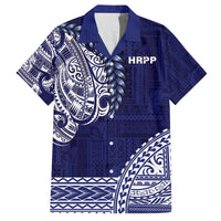 Samoa HRPP Family Matching Off The Shoulder Long Sleeve Dress and Hawaiian Shirt Samoan Motif Patterns LT9 Dad's Shirt - Short Sleeve Blue - Polynesian Pride