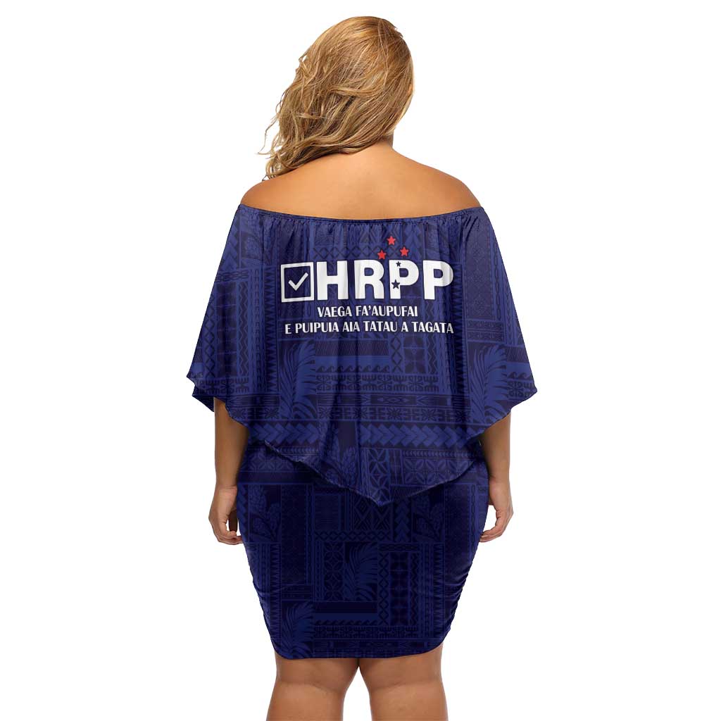Samoa HRPP Family Matching Off Shoulder Short Dress and Hawaiian Shirt Samoan Motif Patterns - Polynesian Pride