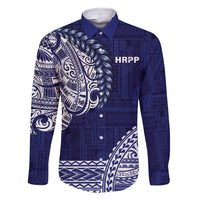 Samoa HRPP Family Matching Short Sleeve Bodycon Dress and Hawaiian Shirt Samoan Motif Patterns LT9 Dad's Shirt - Long Sleeve Blue - Polynesian Pride