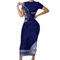 Samoa HRPP Family Matching Short Sleeve Bodycon Dress and Hawaiian Shirt Samoan Motif Patterns LT9 Mom's Dress Blue - Polynesian Pride