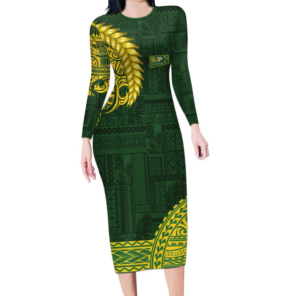 Samoa SUP Family Matching Long Sleeve Bodycon Dress and Hawaiian Shirt Samoan Motif Patterns - Polynesian Pride