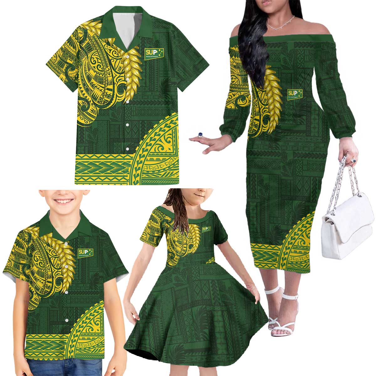 Samoa SUP Family Matching Off The Shoulder Long Sleeve Dress and Hawaiian Shirt Samoan Motif Patterns LT9 - Polynesian Pride