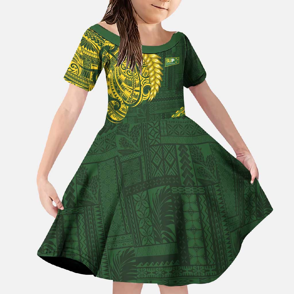 Samoa SUP Family Matching Off Shoulder Maxi Dress and Hawaiian Shirt Samoan Motif Patterns - Polynesian Pride