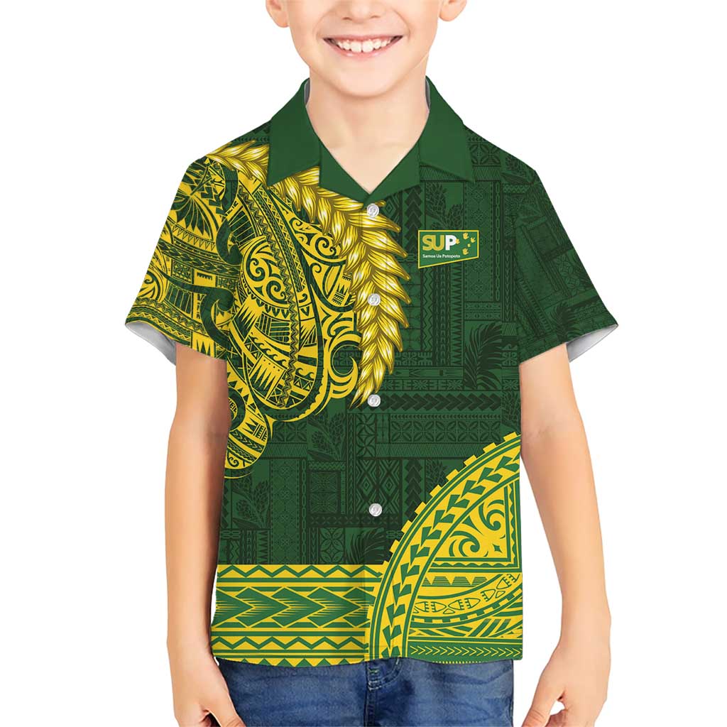Samoa SUP Family Matching Short Sleeve Bodycon Dress and Hawaiian Shirt Samoan Motif Patterns LT9 Son's Shirt Green - Polynesian Pride