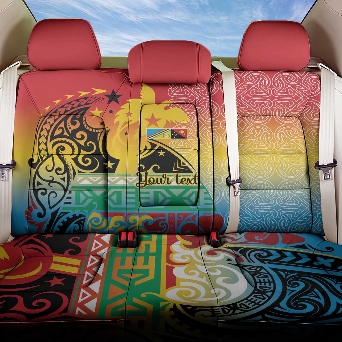 Personalised Torba PNG Day Back Car Seat Cover Oro Tapa Pattern - Polynesian Pride