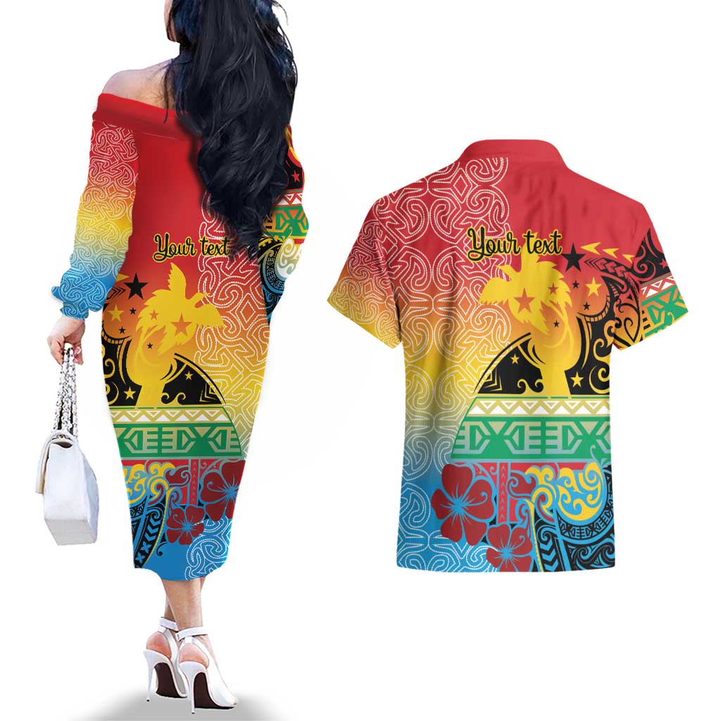 Personalised Torba PNG Day Couples Matching Off The Shoulder Long Sleeve Dress and Hawaiian Shirt Oro Tapa Pattern LT9 - Polynesian Pride