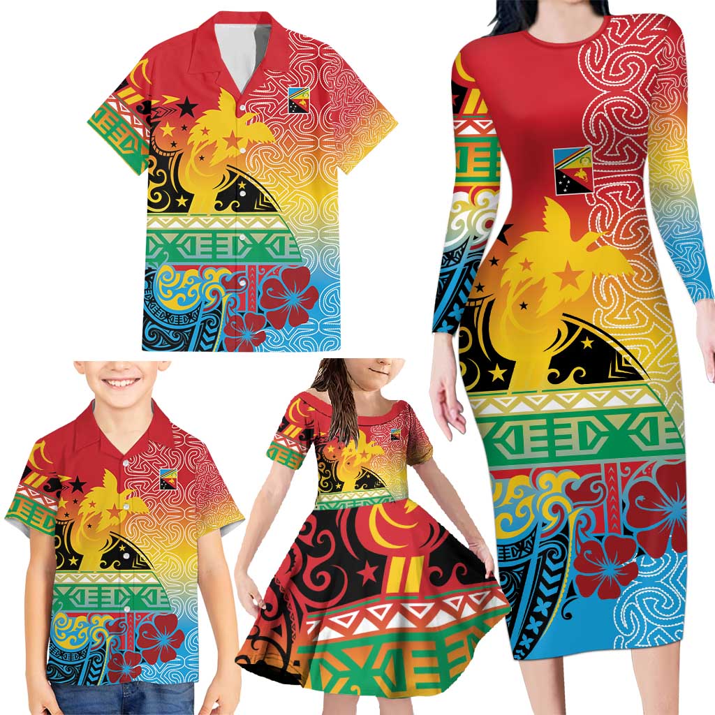 Personalised Torba PNG Day Family Matching Long Sleeve Bodycon Dress and Hawaiian Shirt Oro Tapa Pattern LT9 - Polynesian Pride