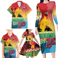 Personalised Torba PNG Day Family Matching Long Sleeve Bodycon Dress and Hawaiian Shirt Oro Tapa Pattern LT9 - Polynesian Pride