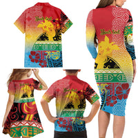 Personalised Torba PNG Day Family Matching Long Sleeve Bodycon Dress and Hawaiian Shirt Oro Tapa Pattern LT9 - Polynesian Pride
