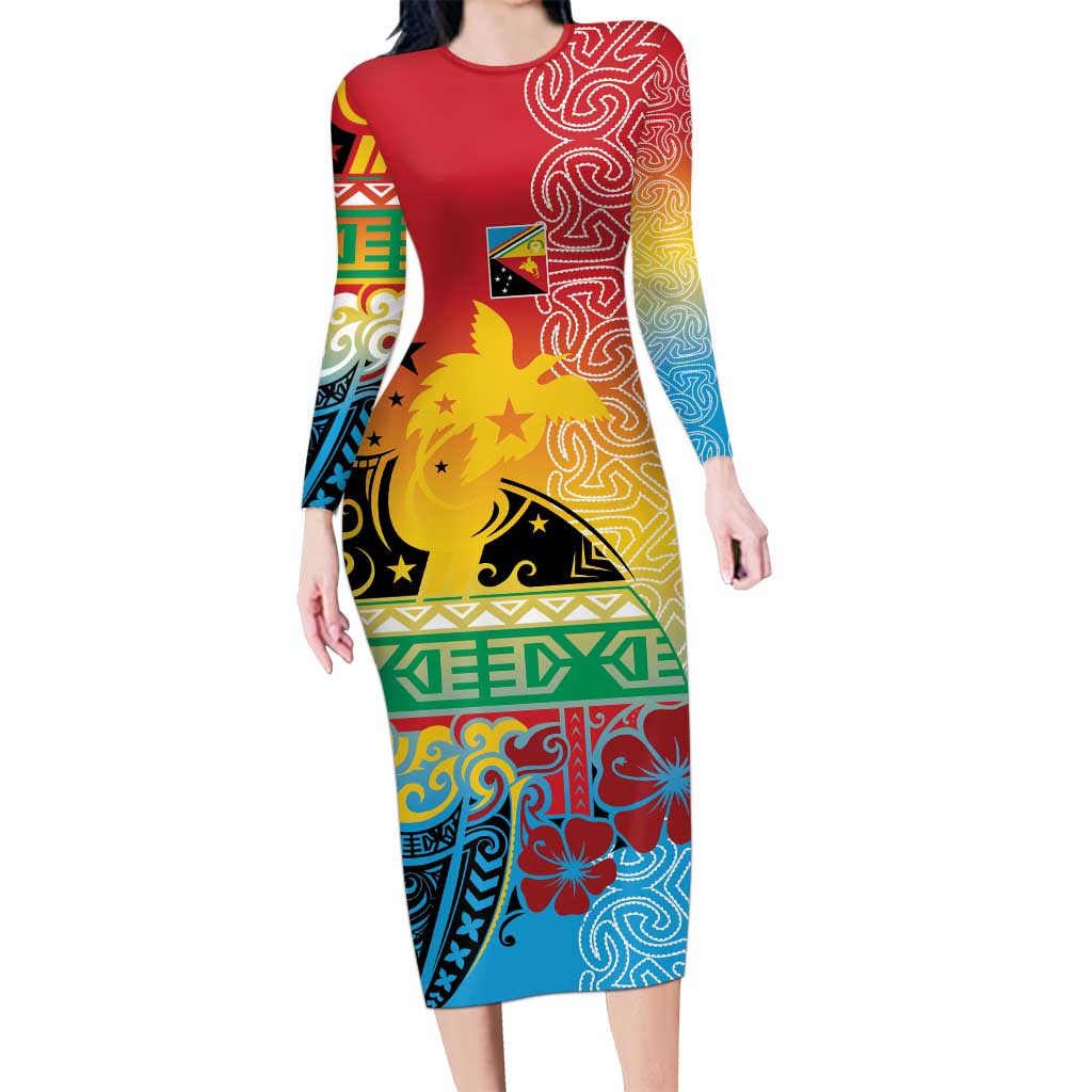 Personalised Torba PNG Day Family Matching Long Sleeve Bodycon Dress and Hawaiian Shirt Oro Tapa Pattern LT9 Mom's Dress Green - Polynesian Pride