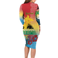 Personalised Torba PNG Day Family Matching Long Sleeve Bodycon Dress and Hawaiian Shirt Oro Tapa Pattern LT9 - Polynesian Pride