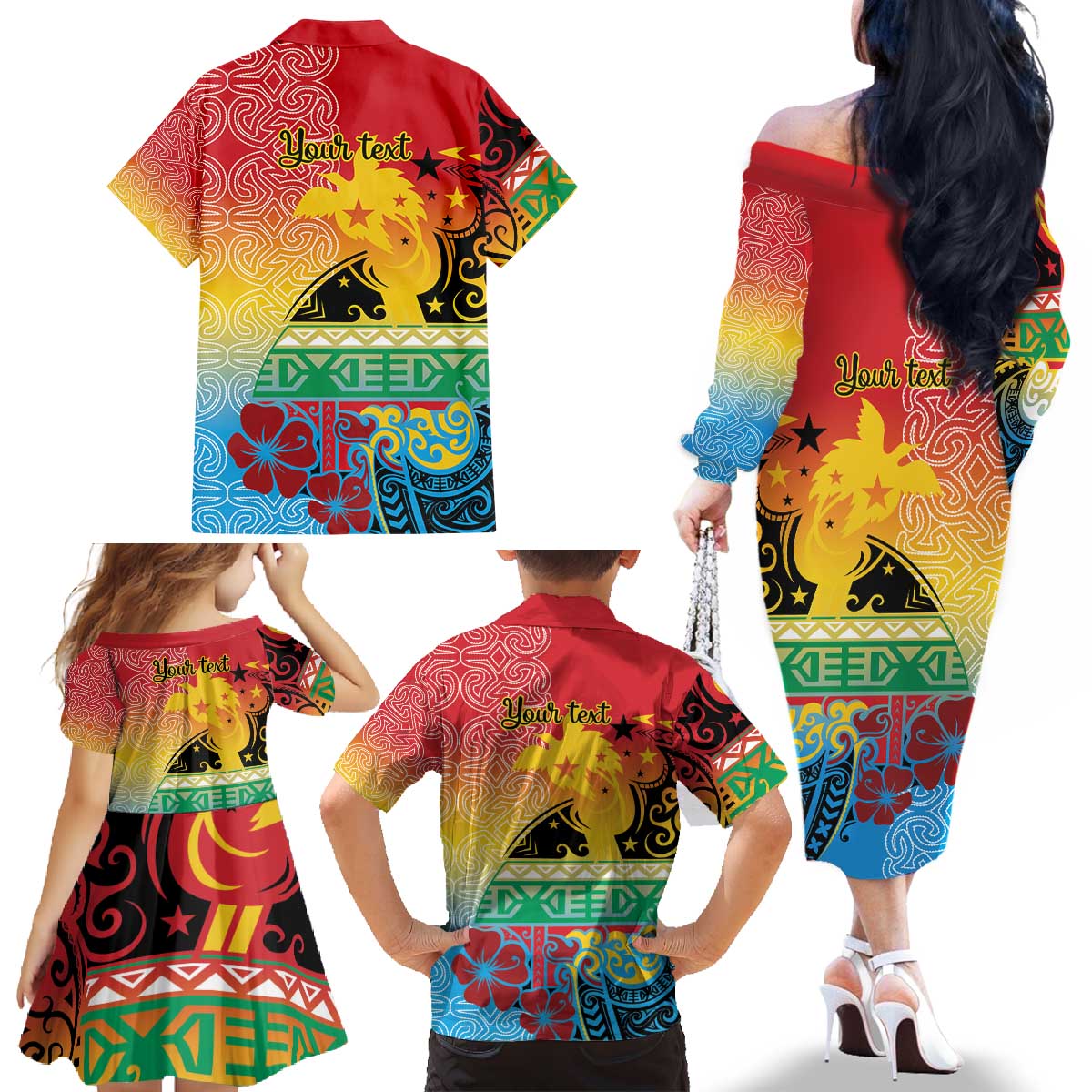 Personalised Torba PNG Day Family Matching Off The Shoulder Long Sleeve Dress and Hawaiian Shirt Oro Tapa Pattern LT9 - Polynesian Pride
