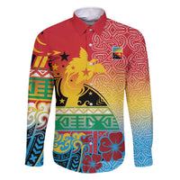 Personalised Torba PNG Day Family Matching Off The Shoulder Long Sleeve Dress and Hawaiian Shirt Oro Tapa Pattern LT9 Dad's Shirt - Long Sleeve Green - Polynesian Pride