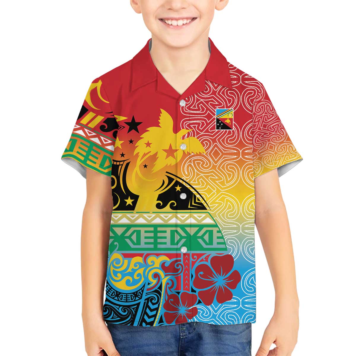 Personalised Torba PNG Day Family Matching Off The Shoulder Long Sleeve Dress and Hawaiian Shirt Oro Tapa Pattern LT9 Son's Shirt Green - Polynesian Pride