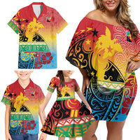 Personalised Torba PNG Day Family Matching Off Shoulder Short Dress and Hawaiian Shirt Oro Tapa Pattern LT9 - Polynesian Pride
